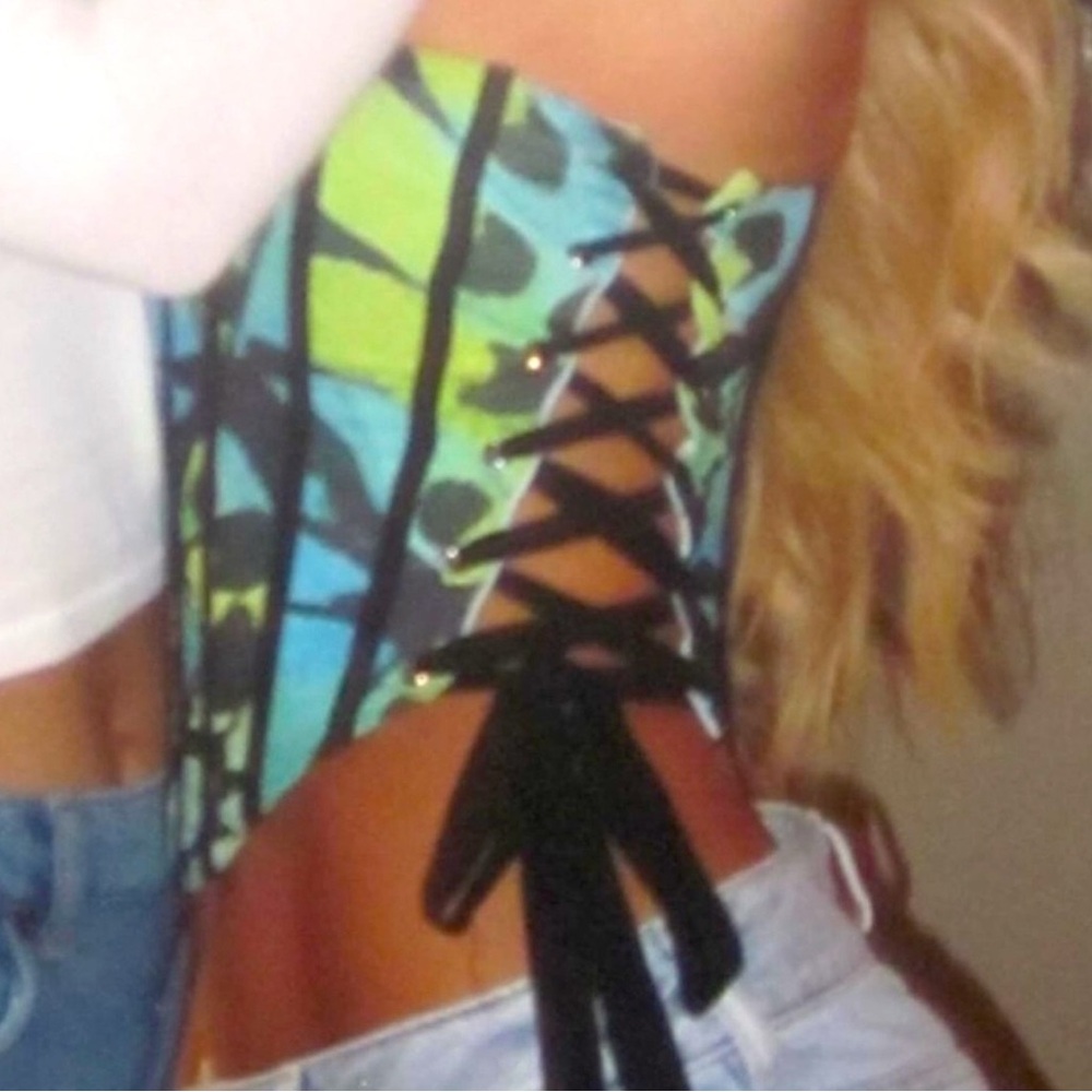 Meshki Butterfly Print Corset Green and Teal Blue size XS Y2K Festival Crop Top - Picture 8 of 11